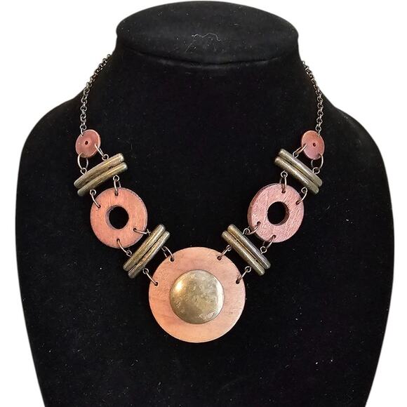 Vintage Mid Century Statement Piece Necklace Large Round Wooden Beads Tribal - Picture 1 of 4